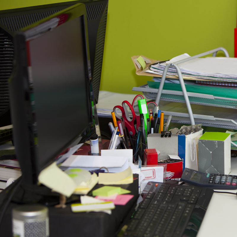 Workshop-Paperwork-Emails Photo of a messy desk needing organising and decluttering. workshops in Sydney